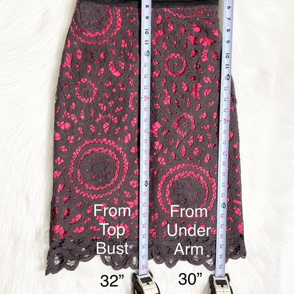 Anthropologie Floral Crochet Lace Pink Gray Strapless Pencil Dress - Picture 10 of 10